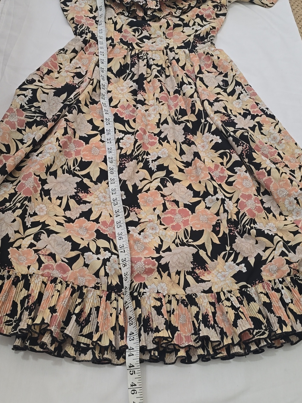 Victor Costa Black Floral Ruffle Maxi Dress with Pink & Cream Accents S - Picture 7 of 14